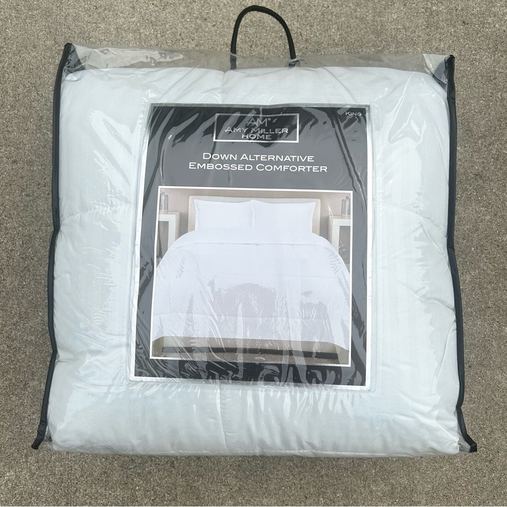 NEW Amy Miller Down Alternative Embossed Comforter White/Ivory Color King Size